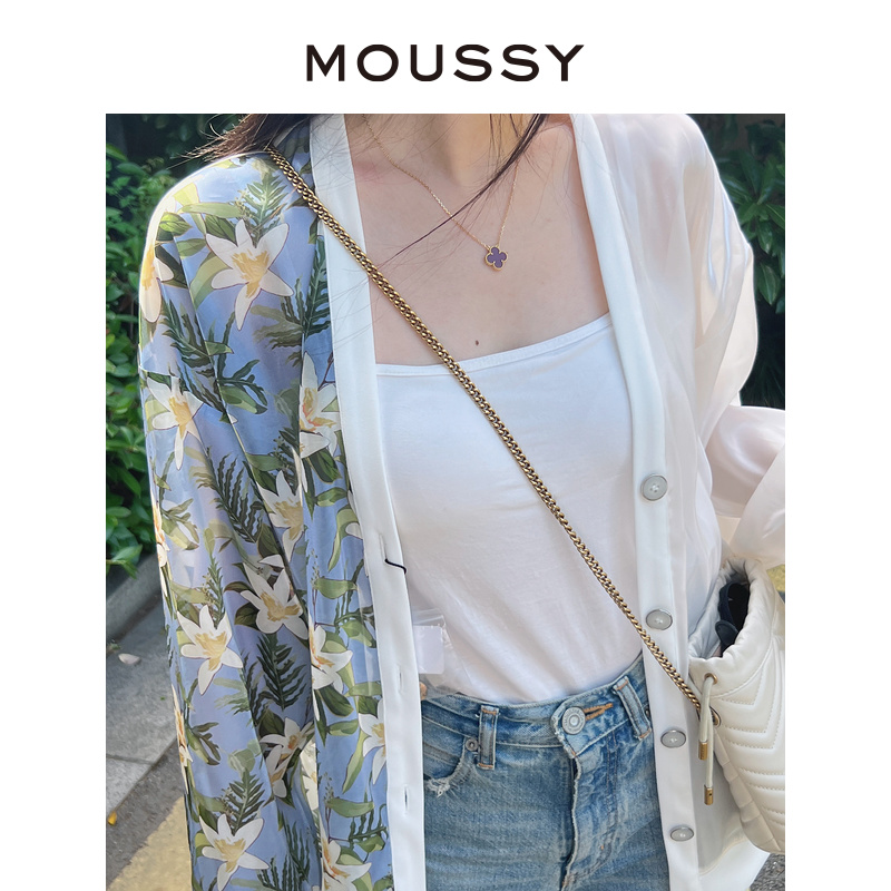 MOUSSY 夏季新品限定花纹薄纱光泽感宽松开衫女028GA470-5010 - 图3