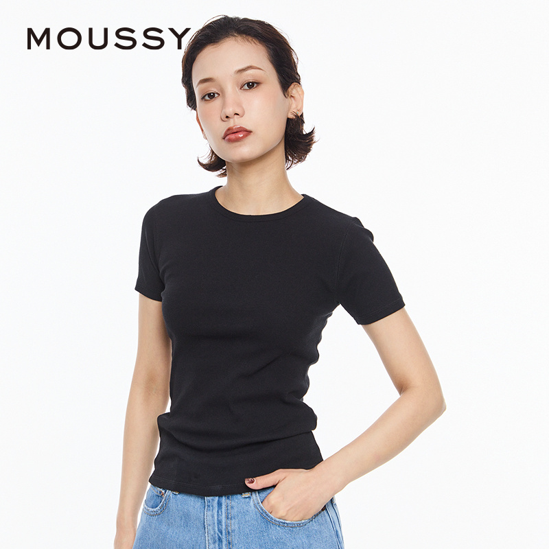 MOUSSY 2024夏季新品基础款简约修身短袖T恤女010HS780-0240 - 图0