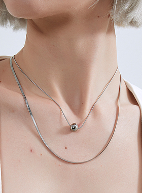 kitsh圆球双层项链女银色蛇骨链