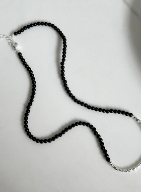 KITSH黑玛瑙碎银s925纯银项链女