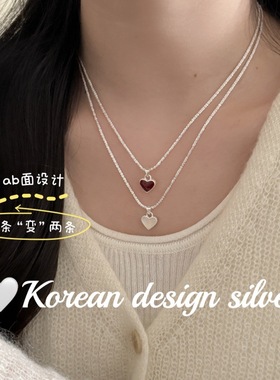 ｛韩系小众设计感锁骨链S925纯银｝正反两带爱心波光粼粼项链轻奢