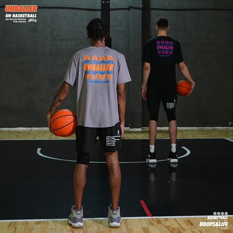 UHBALLER美式篮球运动训练吸湿排汗速干高弹短袖T恤热身服投篮服 - 图2