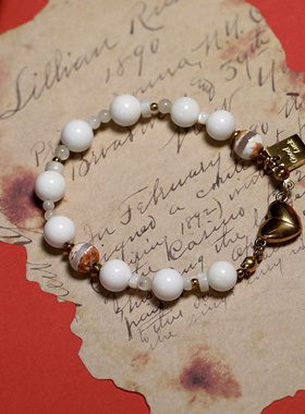 海南天然老贝壳奶白珠手链白色百搭简约手串药师玛瑙钛钢瓷铁扣