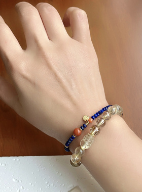 「幽蓝梦境」精品青金石手串日常叠戴蓝色细手链s925银镀金南红