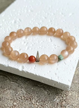 「柔暖」8mm日光石橙粉色金沙太阳石手串甜美春日浪漫新中式手链