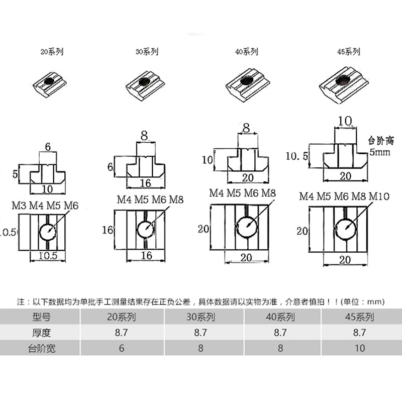 铝型材T型螺母滑块弹性钢珠单点弹片欧标国标20/30/40/45M4M5M6M8 - 图2