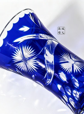江户切子花瓶家用商业蒲公英手工雕刻现代简约透明插花摆件创意花