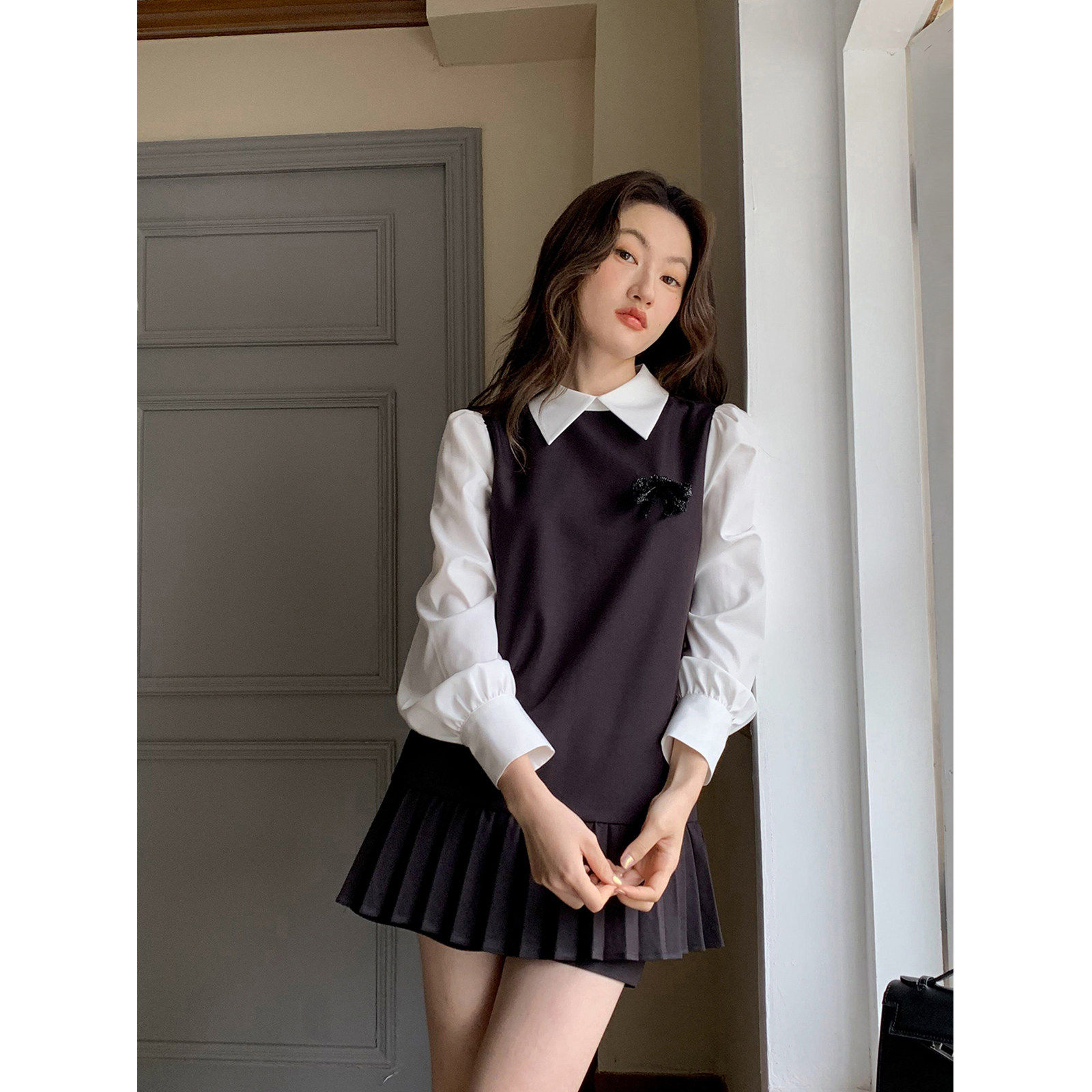 你好卡农 泡泡袖衬衫裙短裤套装女新款设计感连衣裙西装裤两件套,淘宝优惠券,粉丝福利购,淘宝优惠卷