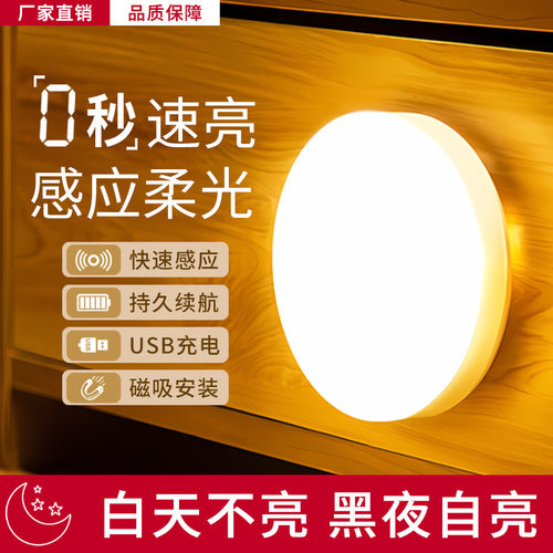 新品led灯感应灯感应人走灯灭全智能感应灯可充电楼梯厕所走廊灯 - 图0