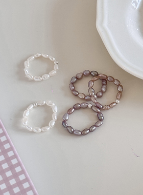 小众设计简约小米粒天然淡水珍珠S925小银珠戒指叠戴指环复古风