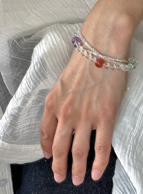 糖果色系天然白水晶体通透百搭叠戴手饰紫水晶百搭甜美ins风手串