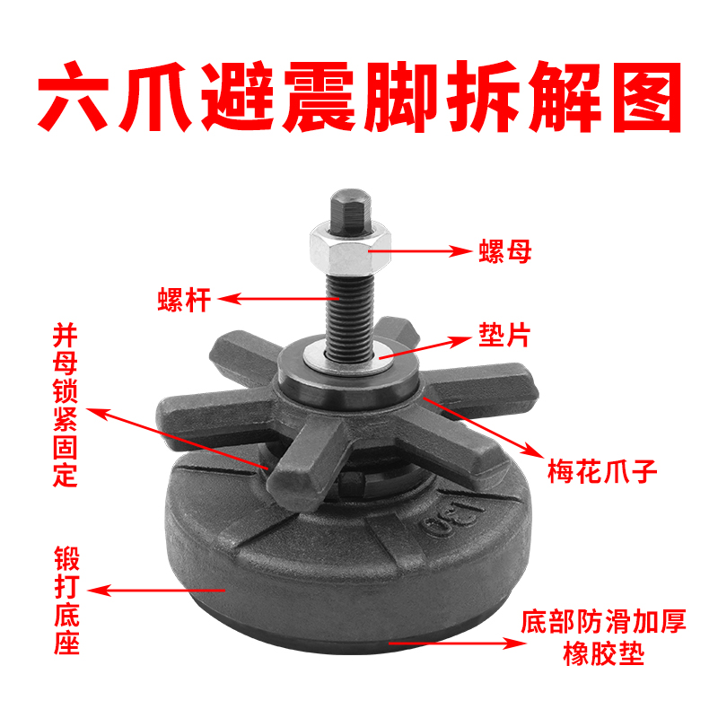 注塑机锻打六爪重型避震脚 脚垫 数控CNC垫块 防震垫130 160  220 - 图0