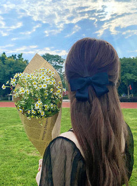 韩版蝴蝶结发夹赫本风软妹少女发饰气质优雅顶夹后脑勺盘发马尾夹