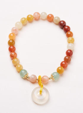 新疆天然金丝玉手链玉髓玛瑙平安扣手链戈壁玉石手串闺蜜礼物