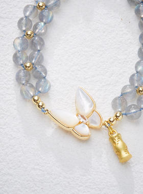 寺庙同款天然月光石编织手链女破茧成蝶蝴蝶竹节手串闺蜜礼物