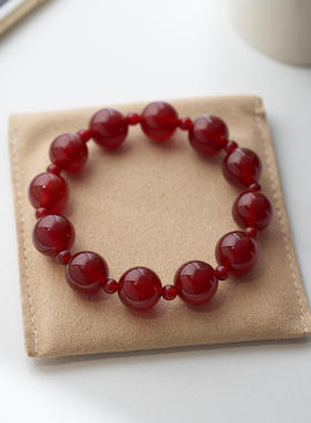 新品电视剧同款天然红玛瑙手链女双圈叠戴双用红玛瑙锁骨链设计款