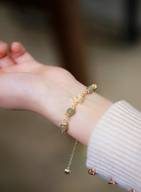 天然和田玉链条手链 和田玉蝴蝶复古手饰 国潮风网红气质玉石手链