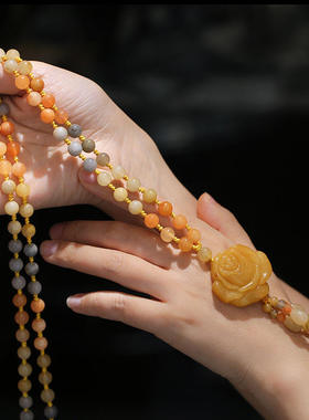 旗袍美搭新疆金丝玉毛衣链项链玫瑰花开富贵女衣服挂链饰品民族风