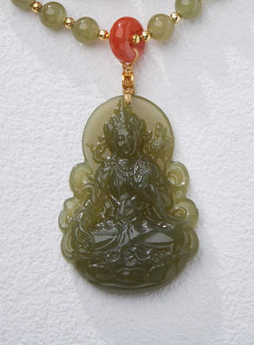 天然新疆和田佛公女吊坠奶香芭比檀木玉佛弥勒佛笑佛玉坠项链礼物