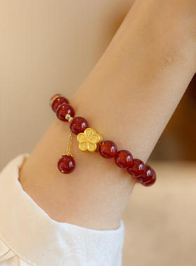 直播福利款玛瑙手链天然玉髓本命年红玛瑙手串梅花国风闺蜜款礼物