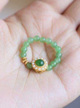 灵隐 遇见天然4MM和田碧玉戒指S925银花蝴蝶碎银戒子指环闺蜜礼物