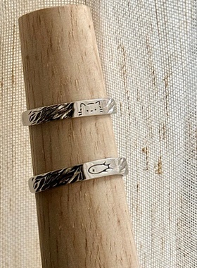 S925银可爱小猫小鱼情侣对戒