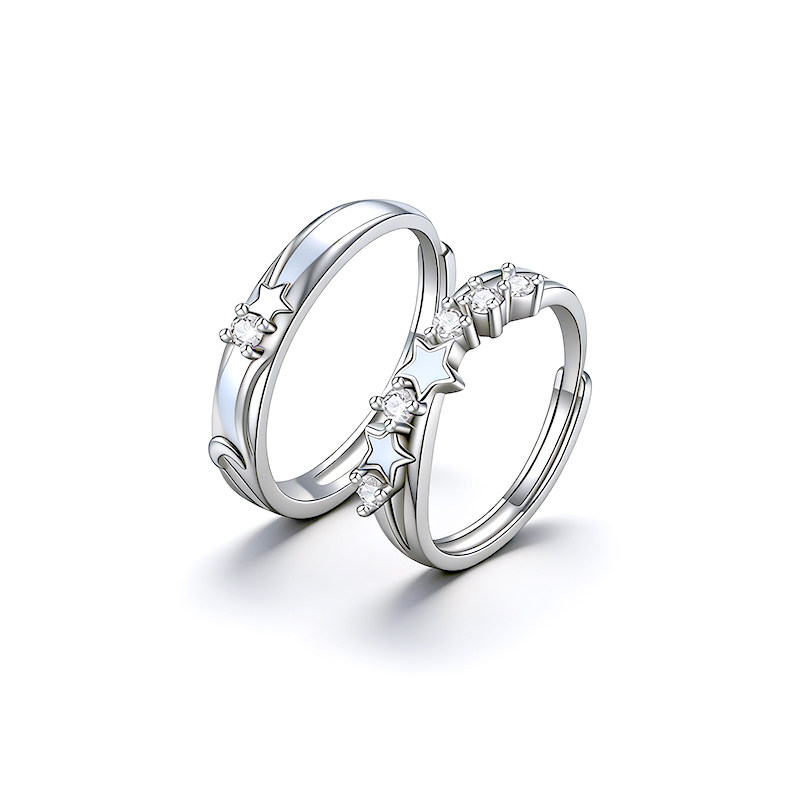 S925 silver underwater starry sky luminous couple ring