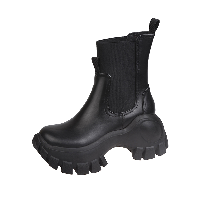 欧洲站2025秋冬新款真皮松糕马丁靴女厚底休闲增高中筒切尔西短靴 - 图3