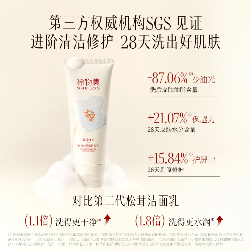 稀物集松茸菌菇洗面奶女氨基酸男士干皮油皮洁面乳深层清洁溪物集 - 图1