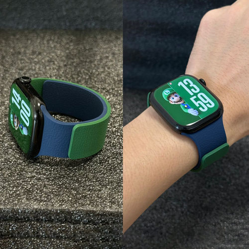 拼色荔枝纹硅胶超强磁吸iWatch11表带适用苹果s10手表s9s8s7女se3 - 图0