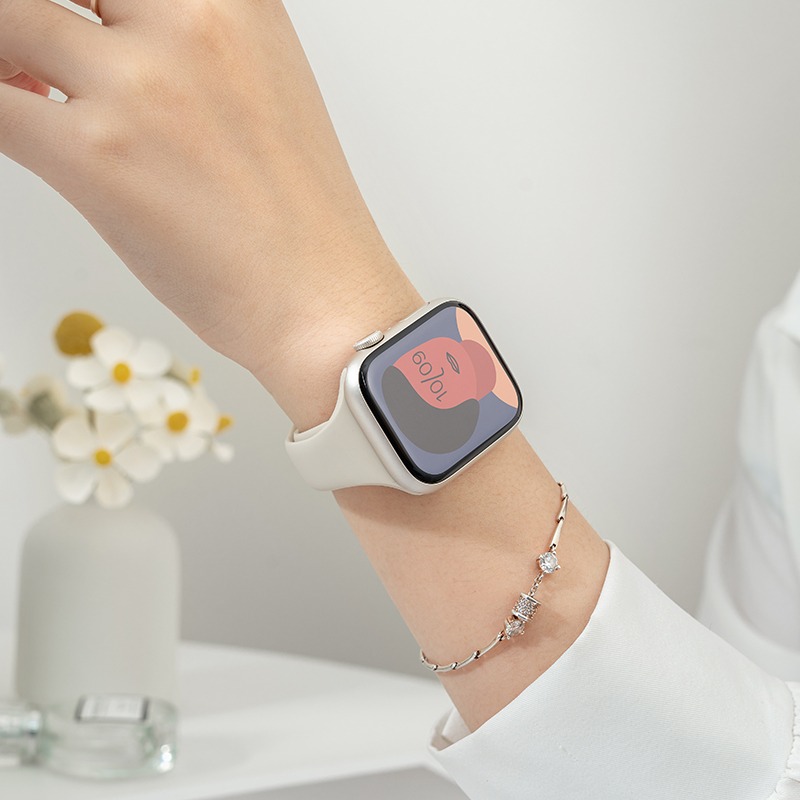 适用applewatch8硅胶苹果S7手表表带6智能SE运动女45mm新夏可爱s3 - 图1