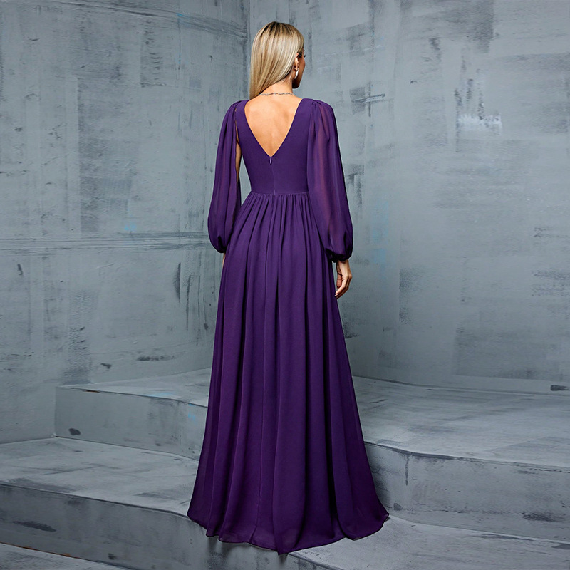 紫色礼服女新款法式雪纺长裙 maxi dress women gown long dress - 图2
