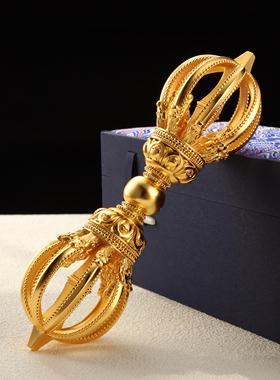 纯银镀金九股五股金刚杵手把件