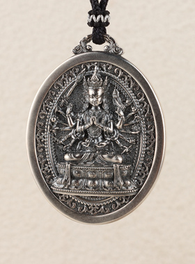 纯银准提菩萨佛牌项链吊坠