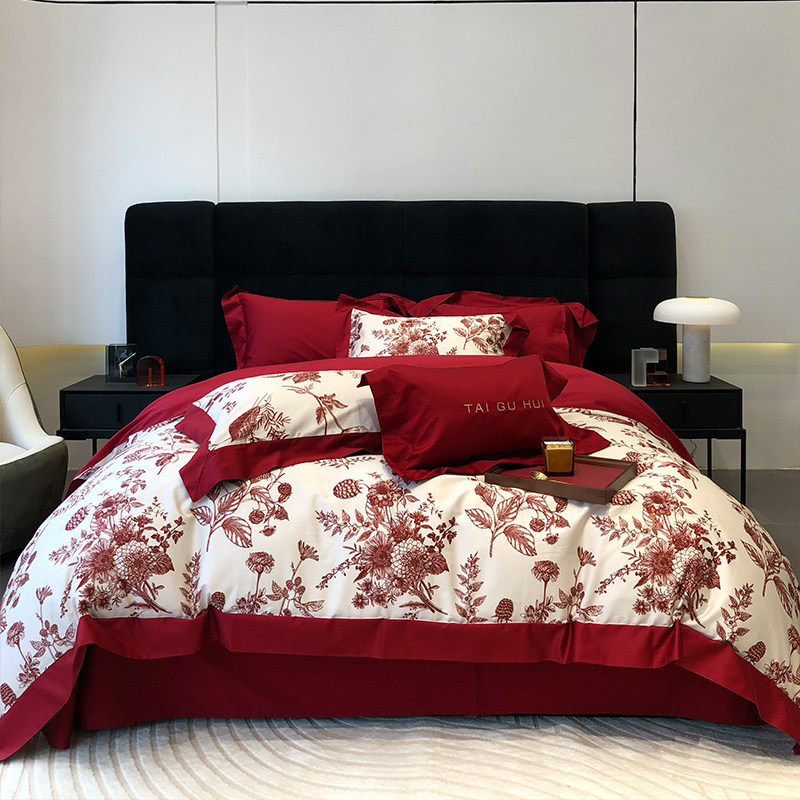 高质量结婚婚嫁红色婚床四件套全棉纯棉婚庆红色被套新婚喜被床品,淘宝优惠券,粉丝福利购,淘宝优惠卷