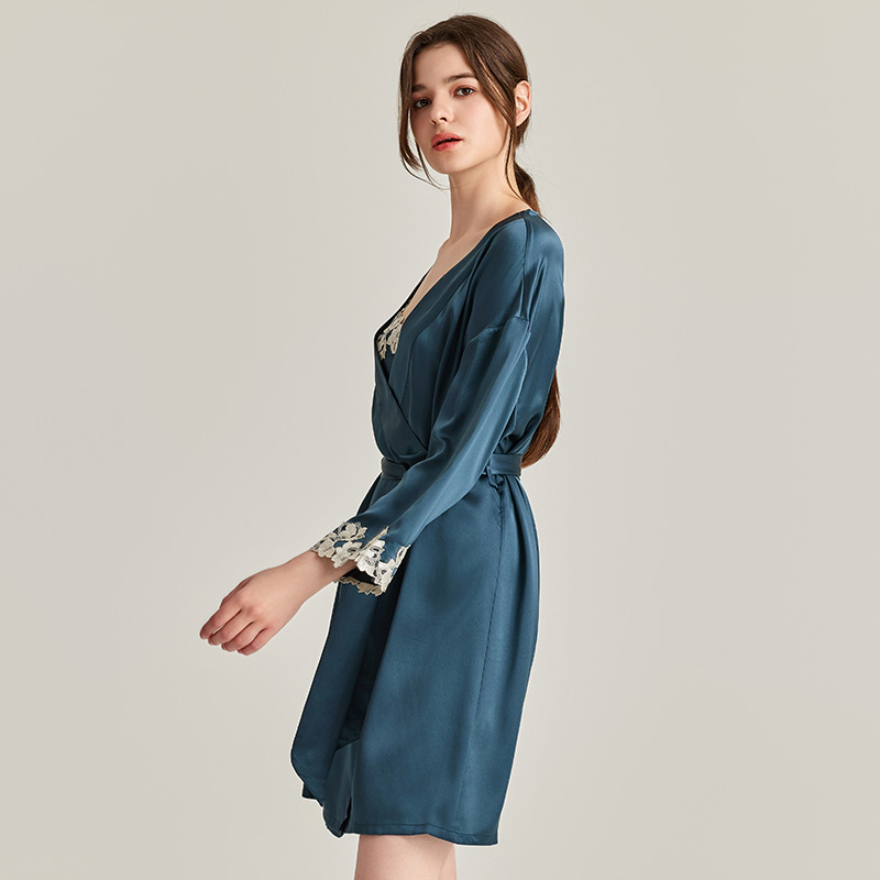 2025ins春夏LP高贵女神性感短款真丝睡衣睡袍桑蚕丝外袍新娘晨袍 - 图1
