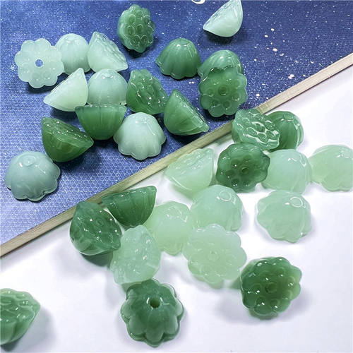 捷克玻璃通孔仿玉莲蓬莲子青玉手工diy簪娘古风头饰品吊坠配件 - 图3