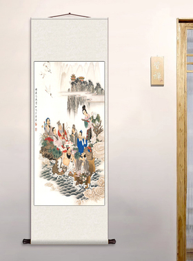 八仙过海 丝绸卷轴装饰挂画客厅玄关卷轴画神像八仙过海图装饰画
