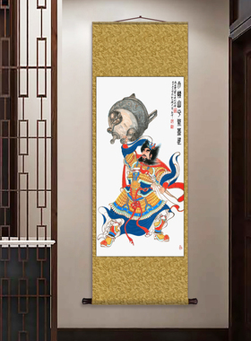 项羽举鼎 丝绸卷轴装饰挂画书房挂画客厅玄关卧室家用书房画定制