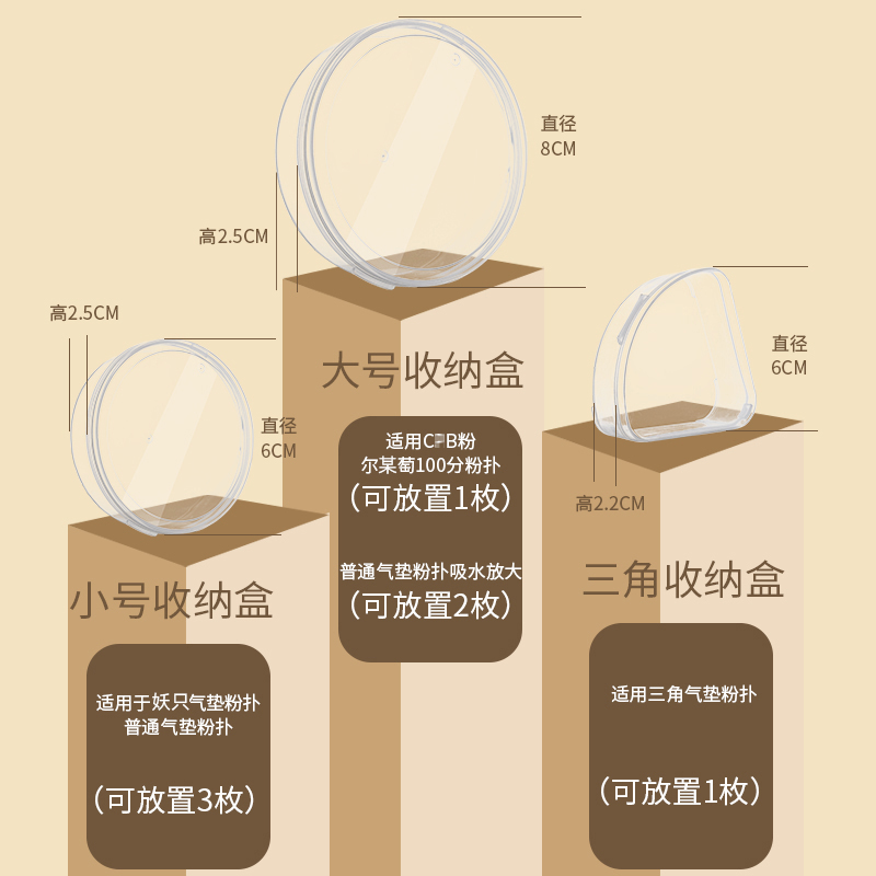 粉扑收纳盒便携亚克力棉花糖气垫粉扑专用透明防尘100分XL粉扑-图0