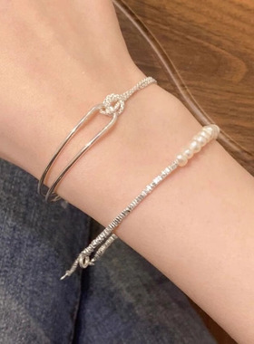 《刚柔并济》s925纯银打结拼接手链女小众设计新中式绳结半镯