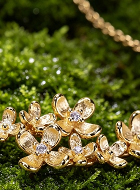 新品《金贵》新中式桂花手工拉丝S925纯银锁骨项链精美小巧送贵人