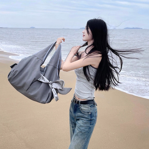 韩国新款siweol107允真同款蝴蝶结托特包大容量单肩手提腋下包女 - 图1