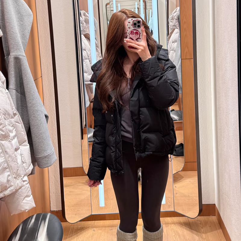 lulu同款泡芙五格杜邦三防可溯源三星90白鸭绒羽绒服女短款面包服 - 图0