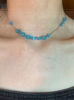 显白的蓝色颈链choker女小众高级感日常锁骨链百搭2025新款