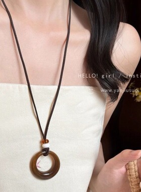 老钱风咖色圆圈编绳项链女简约时尚高级感长款毛衣链轻奢小众配饰