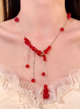 HEY TAO复古链条珍珠流苏项链女款小众气质颈链配饰高级感锁骨链