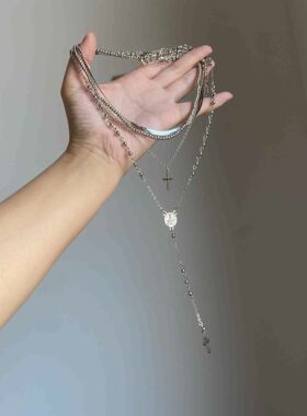 欧美复古十字架叠戴项链女小众设计感多层项链气质高级感百搭项链