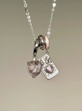 恋爱塔罗牌新款吊坠爱心项链时尚塔罗牌时尚高级小众锁骨链女