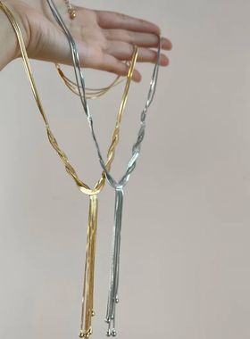 【晨昏分界】法式编织蛇骨链流苏项链女时尚高级感锁骨链颈部配饰